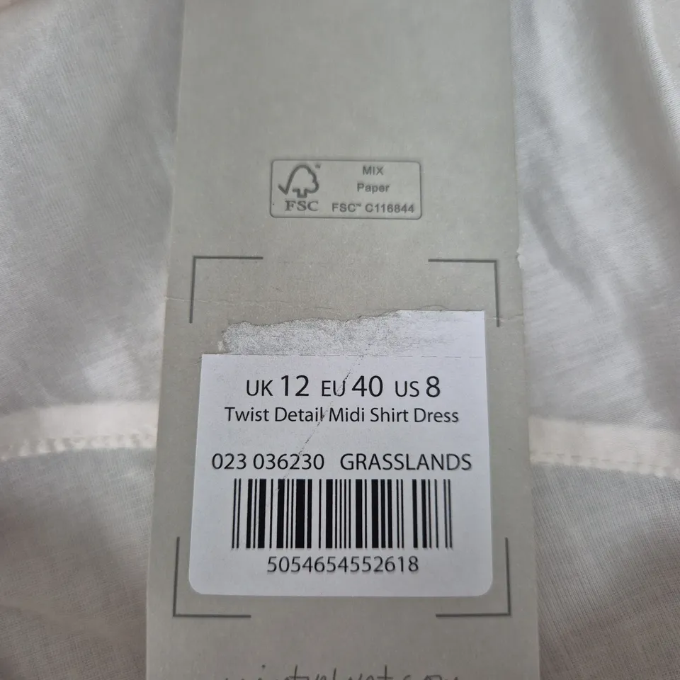 MINT VELVET TWIST DETAIL MIDI SHIRT DRESS – UK 12 – WHITE