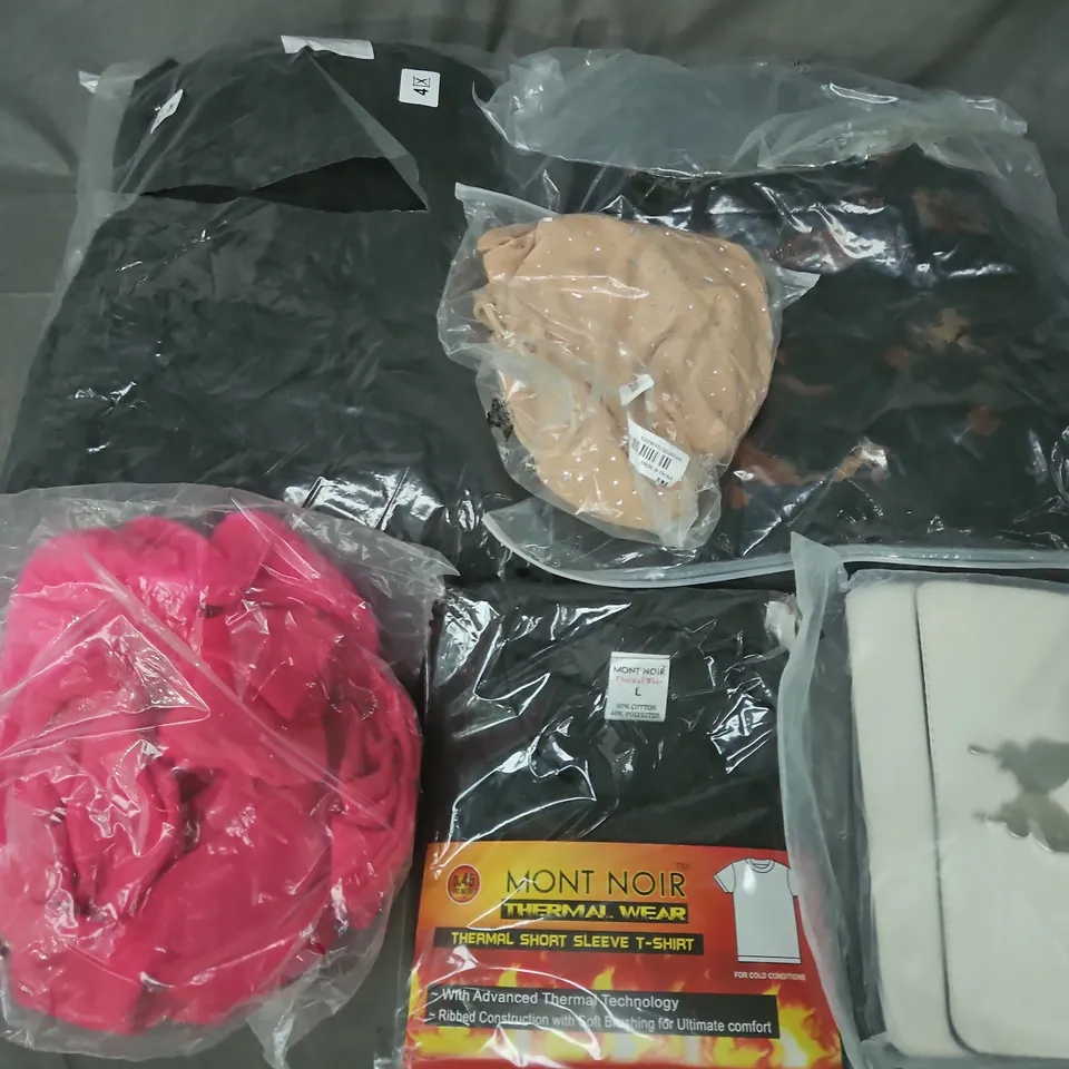 APPROXIMATELY 35 ASSORTED CLOTHING ITEMS IN VARIOUS SIZES, STYLES & COLOURS TO INCLUDE T-SHIRT, PURSE, BOTTOMS, ETC - COLLECTION ONLY