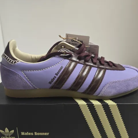 BOXED PAIR OF ADIDAS WALES BONNER JR1776 TRAINERS – PURPLE/LILAC WITH BROWN SUEDE, UK 8