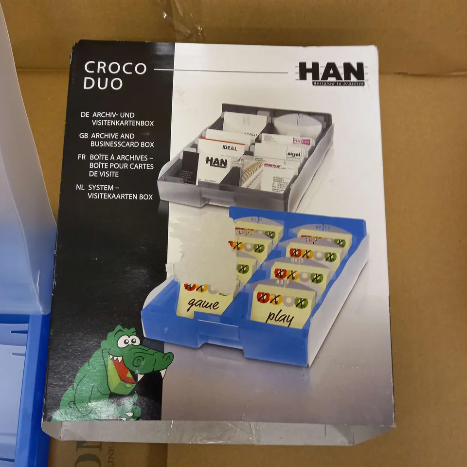 CROCO DUO ARCHIVE AND BUSINESS CARD STORAGE BOX - BLUE/CLEAR PLASTIC