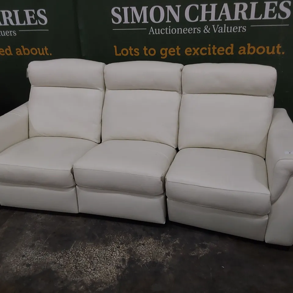 QUALITY ITALIAN DESIGNER ADRIANO POWER RECLINING THREE SEATER SOFA WHITE LEATHER