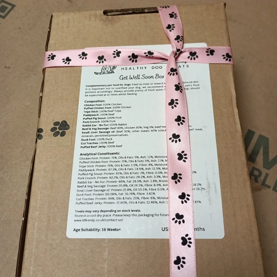 K9 KANDY HEALTHY DOG TREATS 16 WEEKS+ COMPLIMENTARY DOG FOOD "GET WELL SOON BOX"