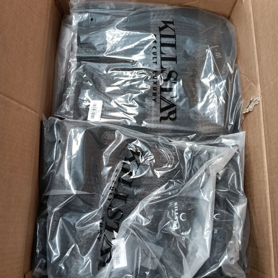 BOX OF APPROXIMATELY 20 BRAND NEW ASSORTED KILLSTAR CLOTHING ITEMS INCLUDING ASH DISTRESS KNIT SWEATER AND GOOD GUYS FINISH LAST KNIT CARDIGAN 