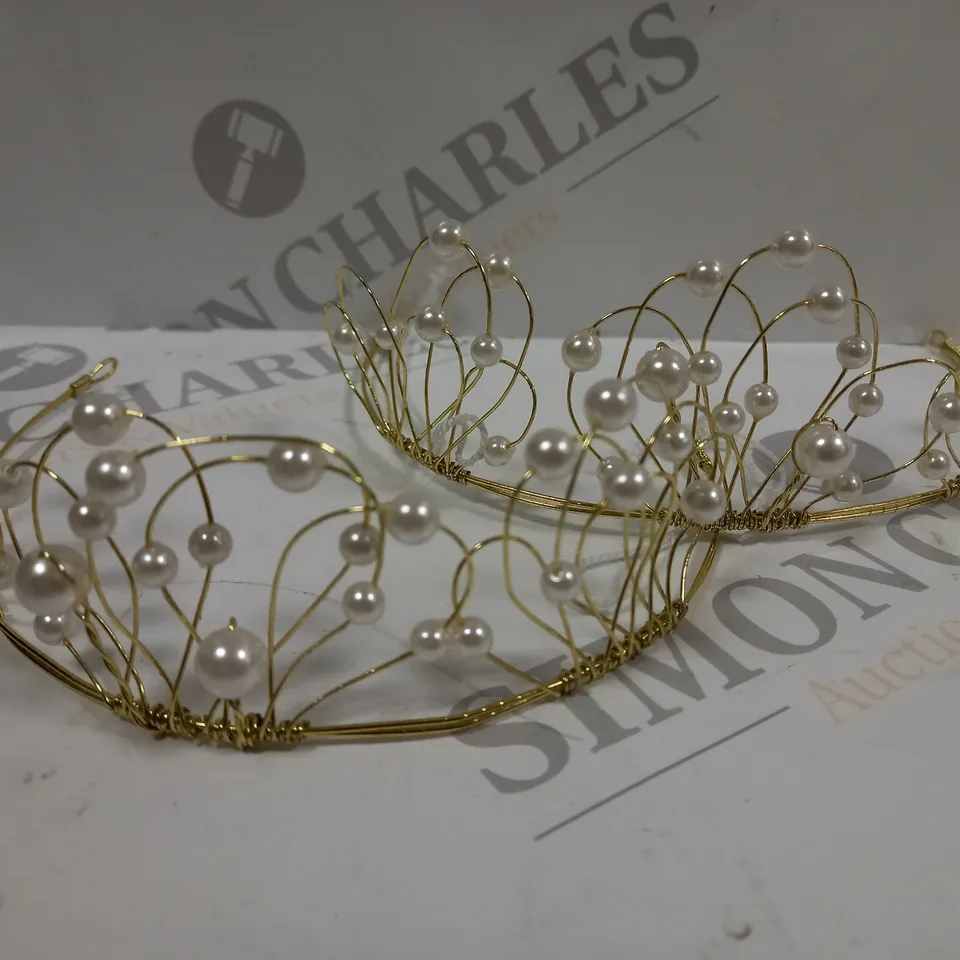 BOX OF 2 WHITE PEARL WIRE TIARA HAIR ACCESSORIES 