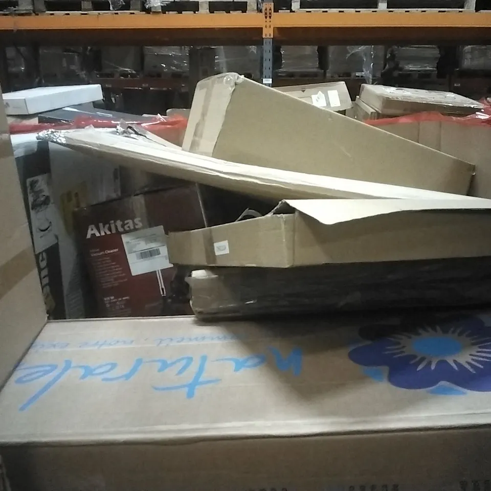 PALLET OF HOUSEHOLD ITEMS TO INCLUDE VACUUM PACKED MATTRESS, VACUUM CLEANER, PLASTIC FENCE,WALL CLOCK AND OTHER ASSORTED ITEMS...