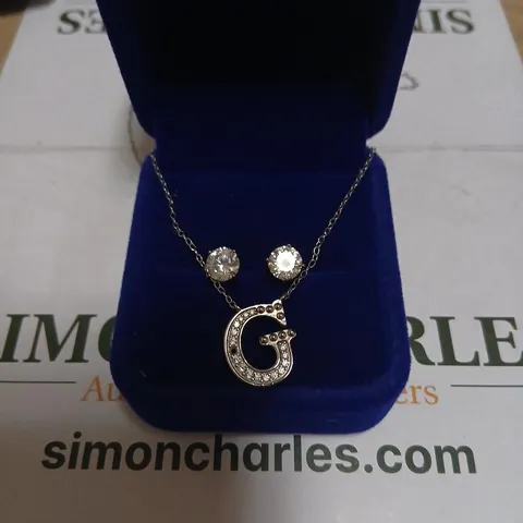 DIAMONIQUE 1.9CT TW INITIAL PENDANT & EARRING SET STERLING SILVER 