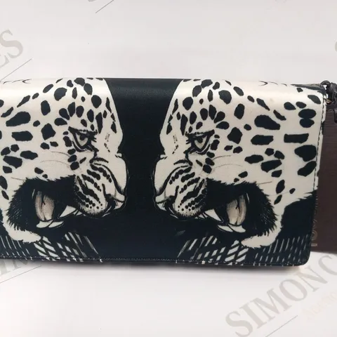 ROBERTO CAVALLI BLACK AND WHITE ANIMAL PRINT CLUTCH BAG