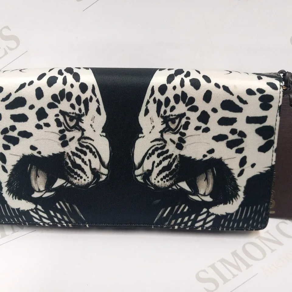 ROBERTO CAVALLI BLACK AND WHITE ANIMAL PRINT CLUTCH BAG