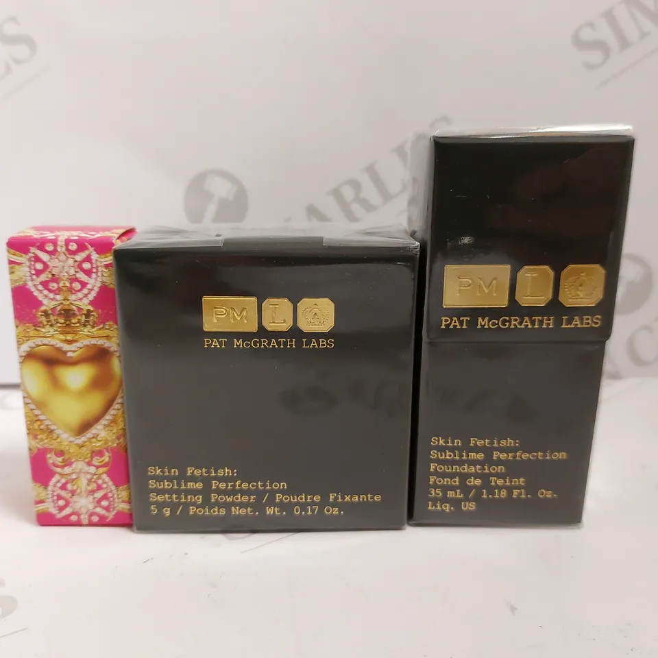 3 PAT MCGRATH LABS ITEMS TO INCLUDE SUBLIME PERFECTION FOUNDATION, LIPSTICK, SETTING POWDER