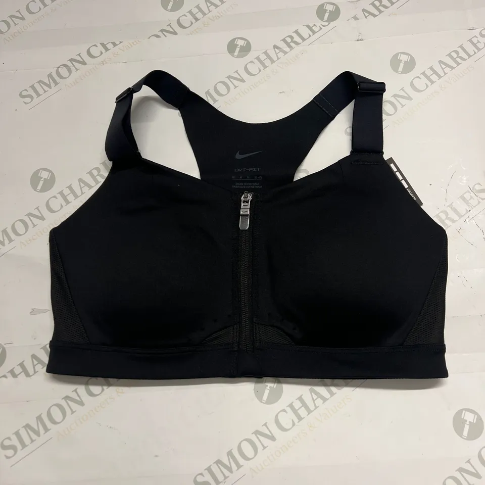 NIKE DRI-FIT ZIP THROUGH SUPPORT BRA IN BLACK SIZE M 