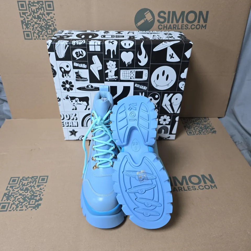 BOXED KOI CRYBABY BLUE VILUN PLATFORM BOOTS UK SIZE 6 