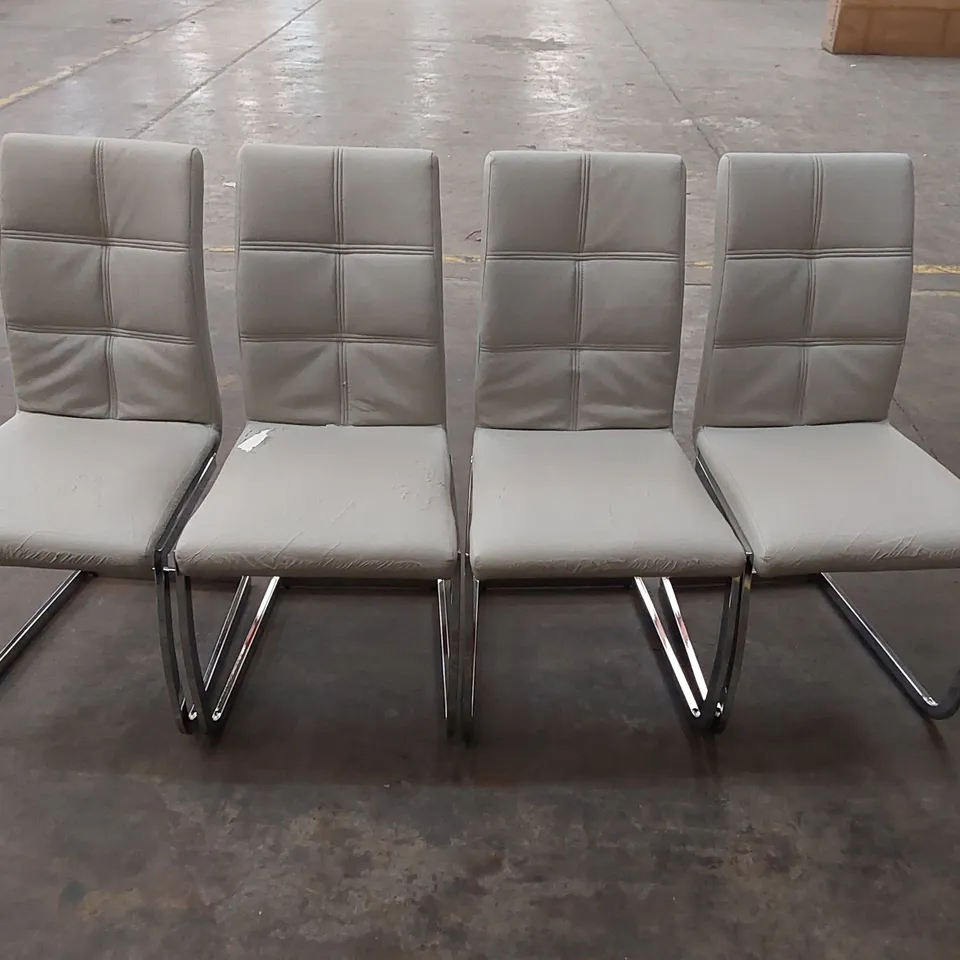 SET OF 4 DESIGNER FAUX LEATHER GREY DINING CHAIRS (4 ITEMS)