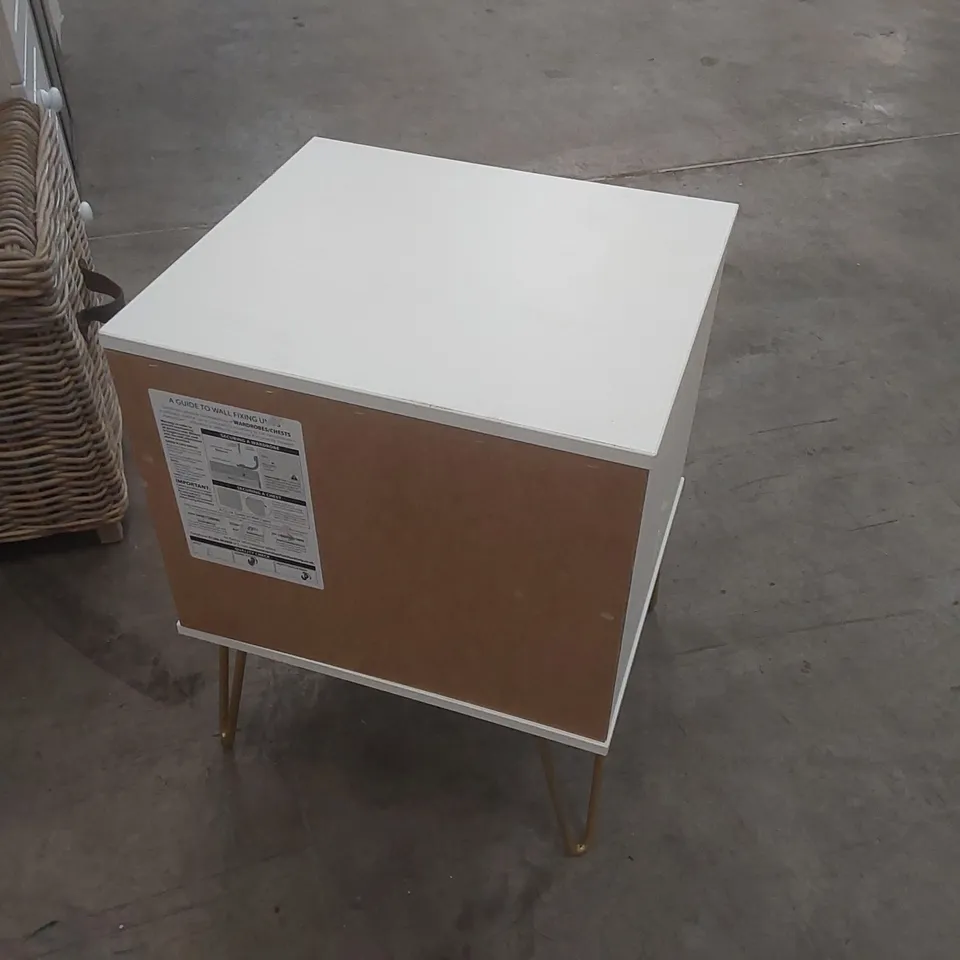 FULLY ASSEMBLED DIAMOND - GOLD HAIRPIN (F) 2 DRAWER BEDSIDE COLOUR: WHITE/BLUE