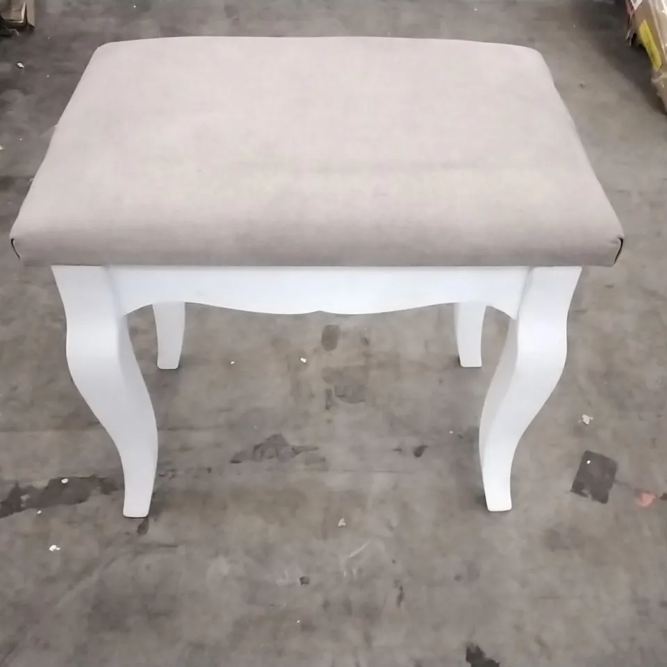 DRESSER STOOL WHITE WOOD/GREY FABRIC 