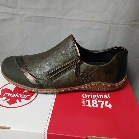 RIEKER GREEN/OLIVE LEATHER SLIP-ON SHOES – MEN'S, SIZE 40