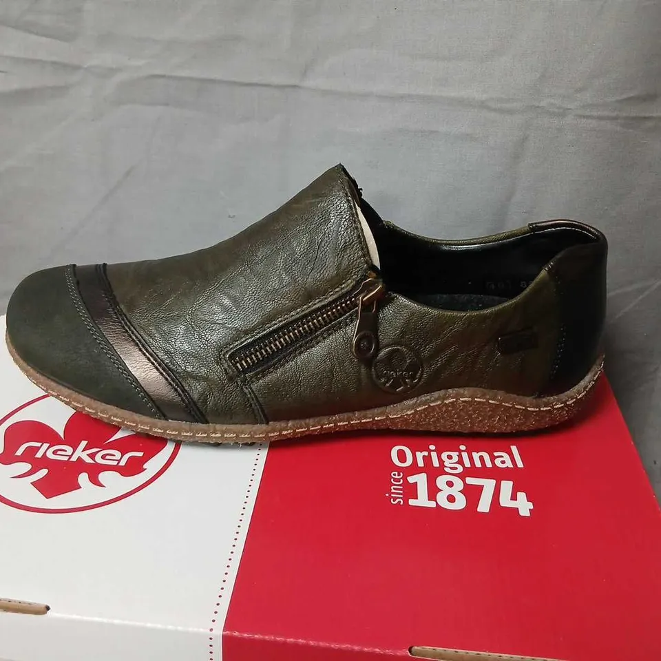 RIEKER GREEN/OLIVE LEATHER SLIP-ON SHOES – MEN'S, SIZE 40
