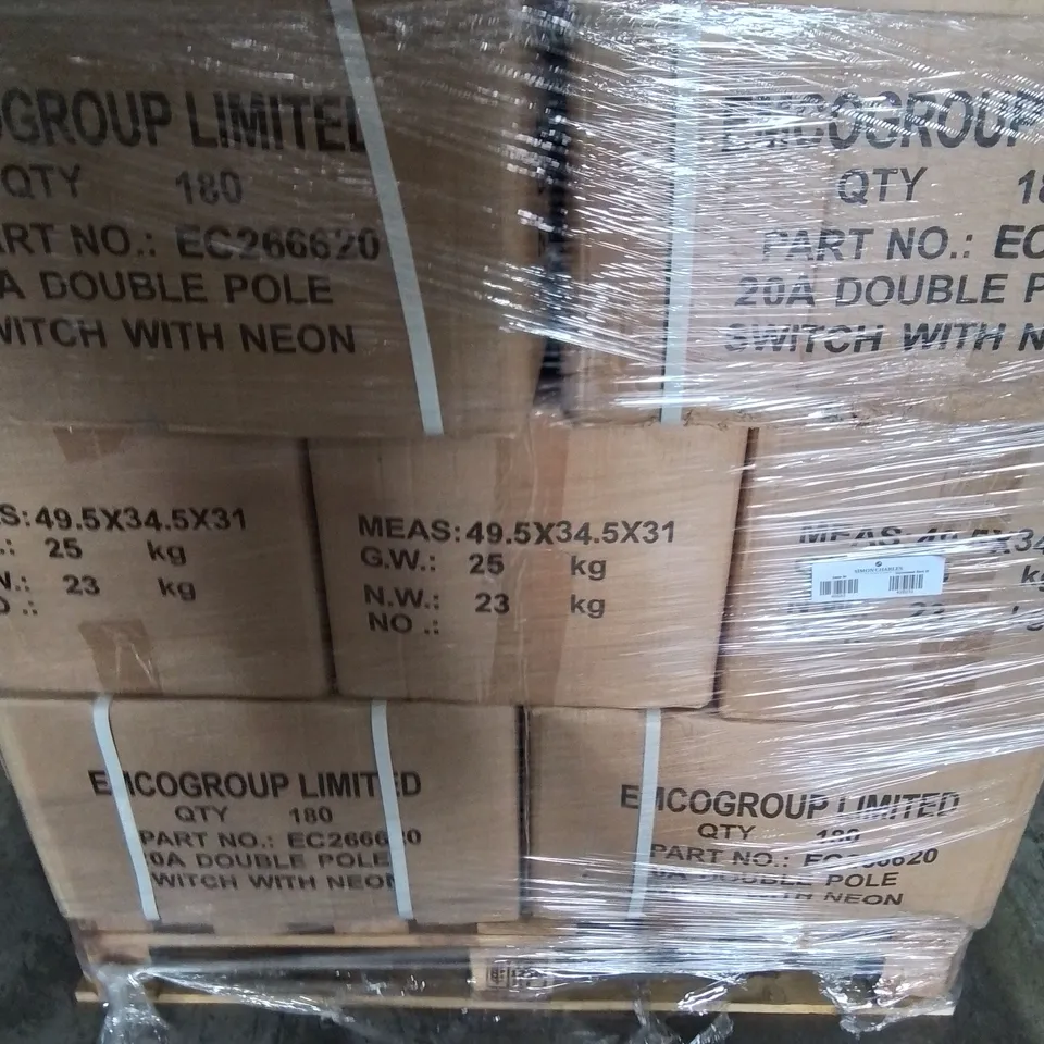 PALLET OF APPROXIMATELY 21 MULTI BOXES OF EMCO 20A DOUBLE POLE SWITH WITH NEON - EC 266620
