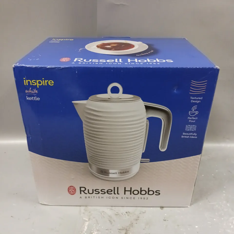 RUSSELL HOBBS INSPIRE TEXTURED WHITE PLASTIC  KETTLE - 24260