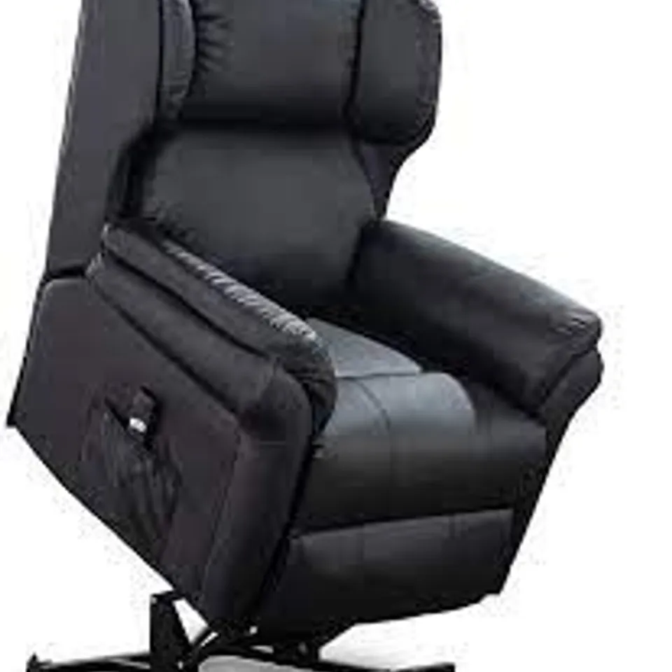 BOXED OAKFORD BLACK FAUX LEATHER RISE RECLINER ARMCHAIR (2 BOXES) RRP £499.99