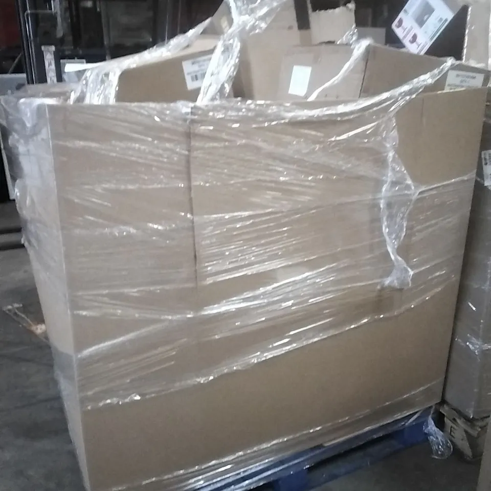 PALLET CONTAINING A VERY LARGE QUANTITY OF ASSORTED DESIGNER LIGHTING PRODUCTS INCLUDING:FLOYD 2 LIGHT CEILING FITTING,ALEXIS GLASS CEILING PENDENT,AMALFI TABLE LAMP
