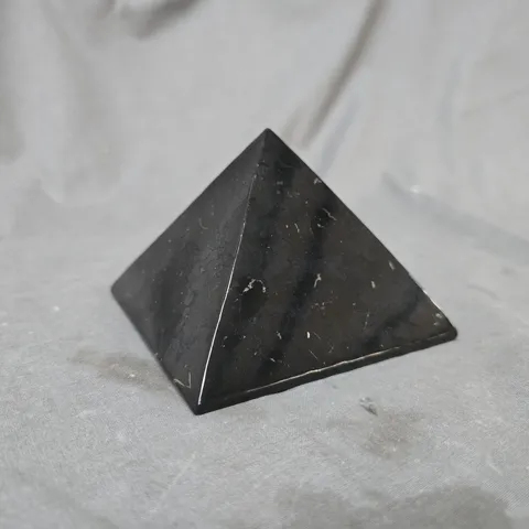 BOXED NATURAL SHUNGITE PYRAMID FIGURINE