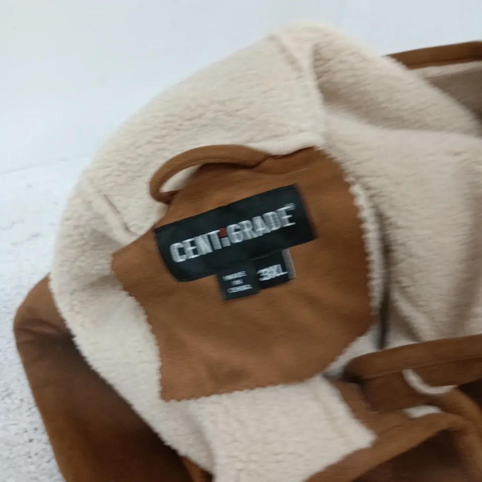 CENTRADE MEN'S BROWN SUEDE-STYLE JACKET WITH SHEARLING LINING – UK 3XL