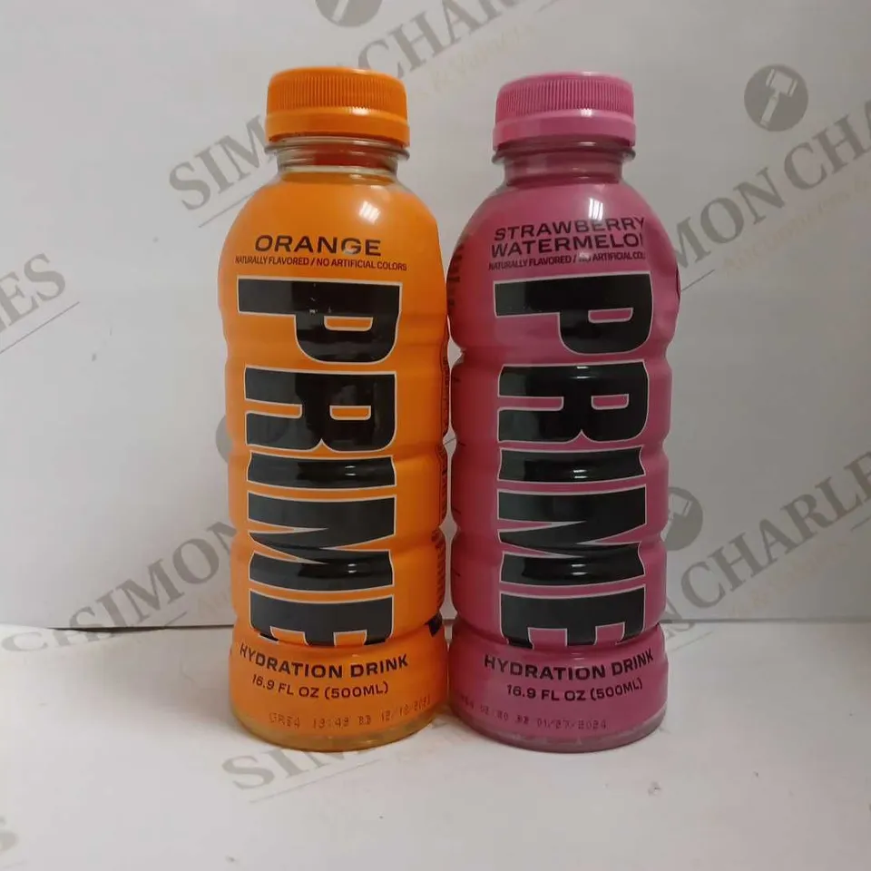 LOT OF 2 BOTTLES OF PRIME HYDRATION DRINK (1 ORANGE & 1 STRAWBERRY WATERMELON)