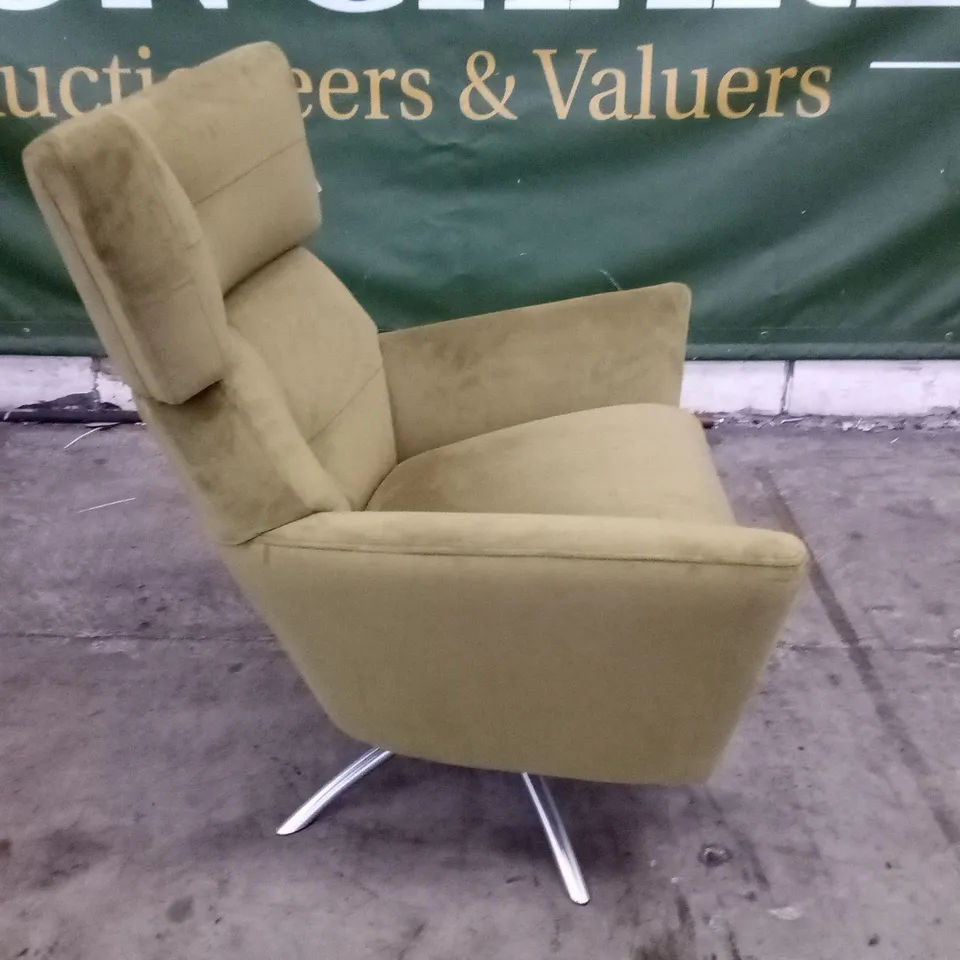QUALITY THE LOUNGE CO DESIGNER JACOB SWIVEL CHAIR - GREEN/YELLOW FABRIC 