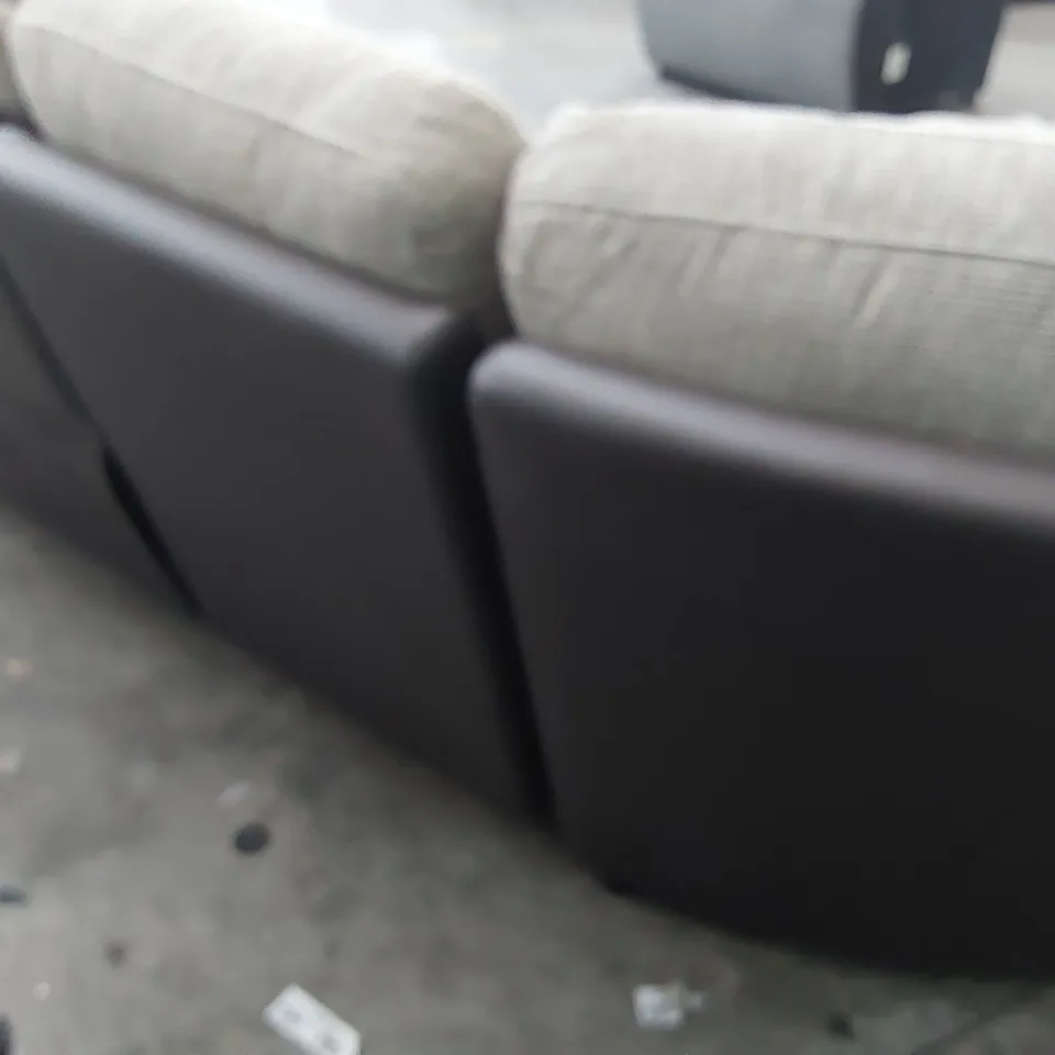 THREE SECTIONS OF CORNER GROUP, MANUAL RECLINING BROWN FAUX LEATHER  & GREY FABRIC