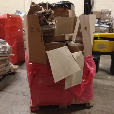 PALLET OF ASSORTED HOUSEHOLD GOODS AND PRODUCTS TO INCLUDE; BOXED FURNITURE, OFFICE CHAIR, LAMP SHADE ETC