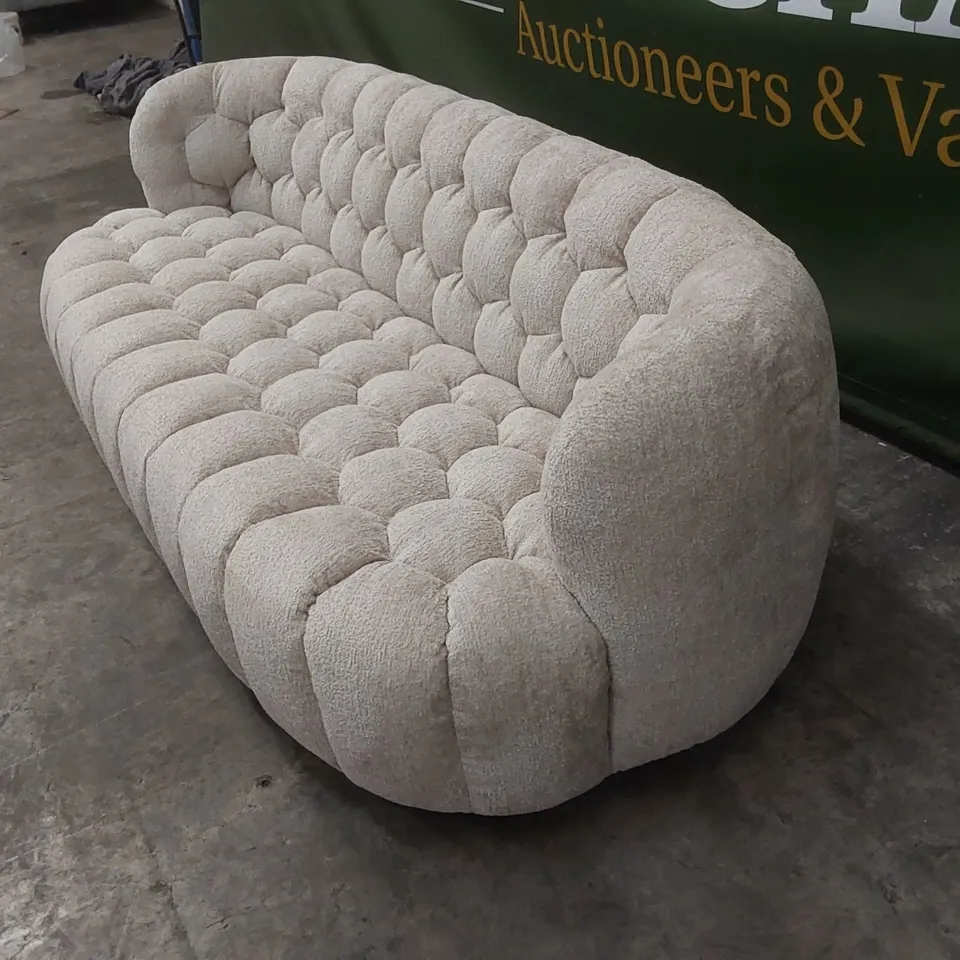 QUALITY DESIGNER HUIT OCTO 3 SEATER GLAM FABRIC SOFA - SAND