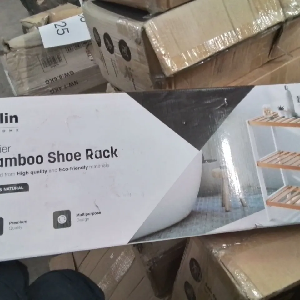 BOXED KEPLIN 3 TIER BAMBOO RACK -WHITE & NATURAL-
