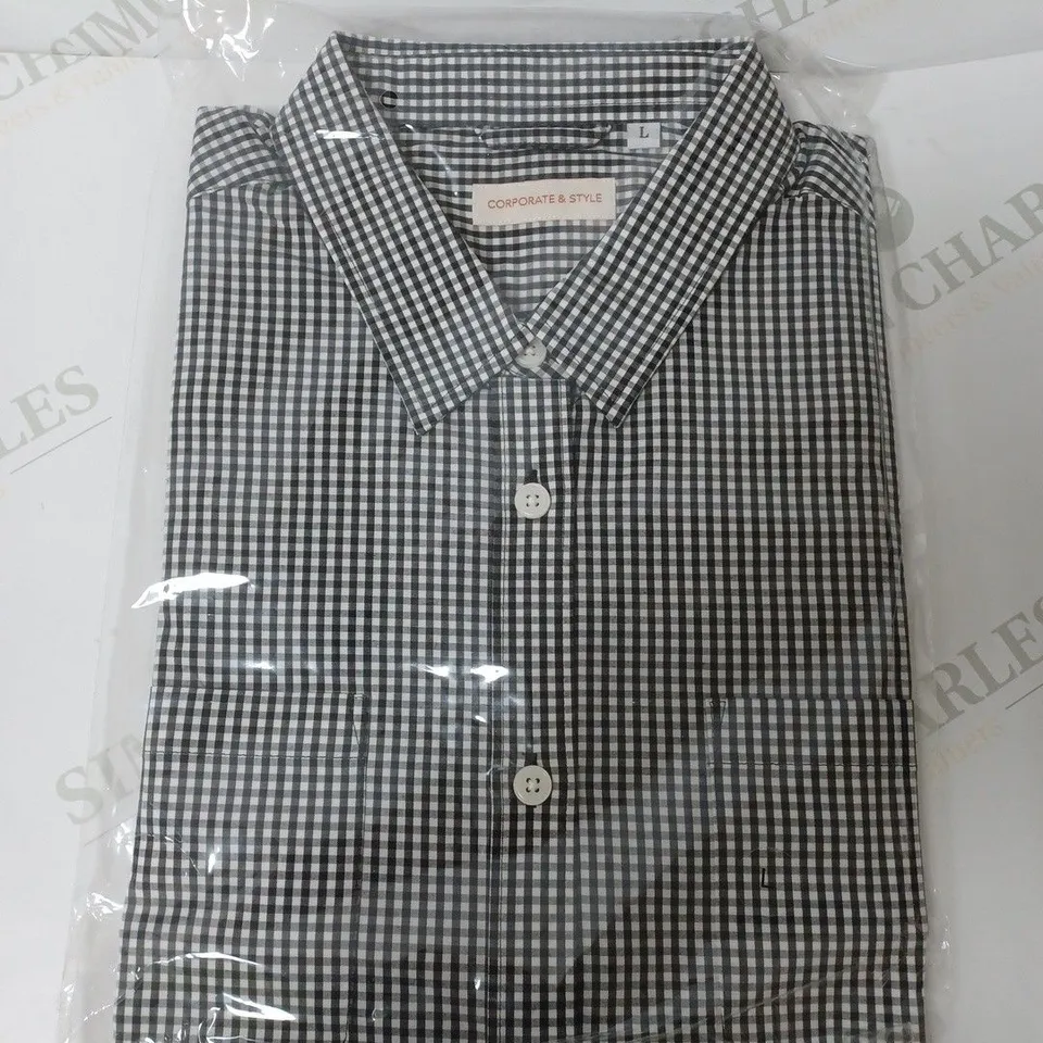 SEALED SET OF 6 BRAND NEW CORPORATIVE STYLE BLACK CHECK WOMENS SHIRT - LARGE