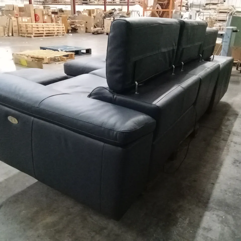 QUALITY DESIGNER ITALIAN MADE CARLO ELECTRIC RECLINING LEATHER CORNER SOFA WITH FOOTSTOOL - BLUE