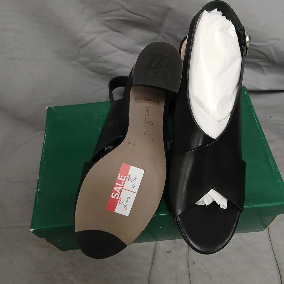 PAUL GREEN BLACK LEATHER OPEN-TOE HEELED SANDALS – UK 6.5