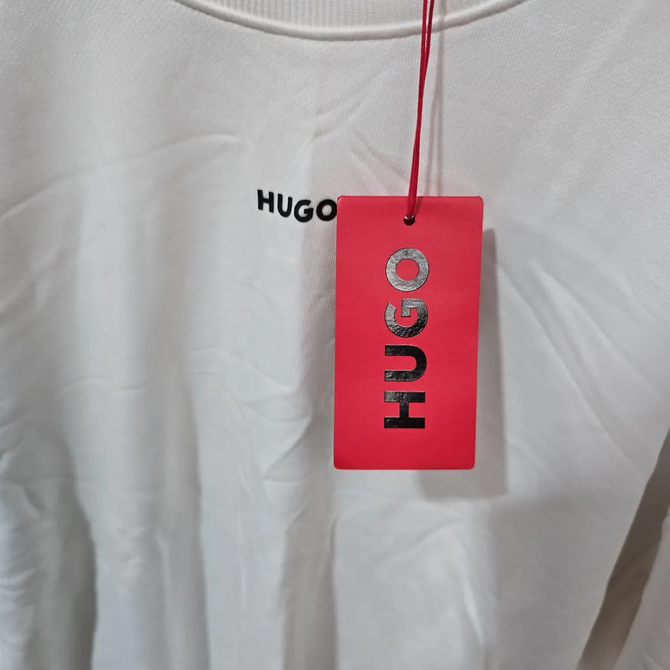 HUGO BOSS SWEATSHIRT – WHITE, UK SIZE M, LOGO CHEST