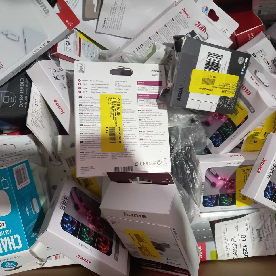 BOX OF APPROXIMATELY 20 ASSORTED ELECTRICAL ITEMS TO INCLUDE RAPOO M100 SILENT MOUSE, ASDA TECH GAMING HEADSET, ONE FOR ALL INDOOR AERIAL, ETC