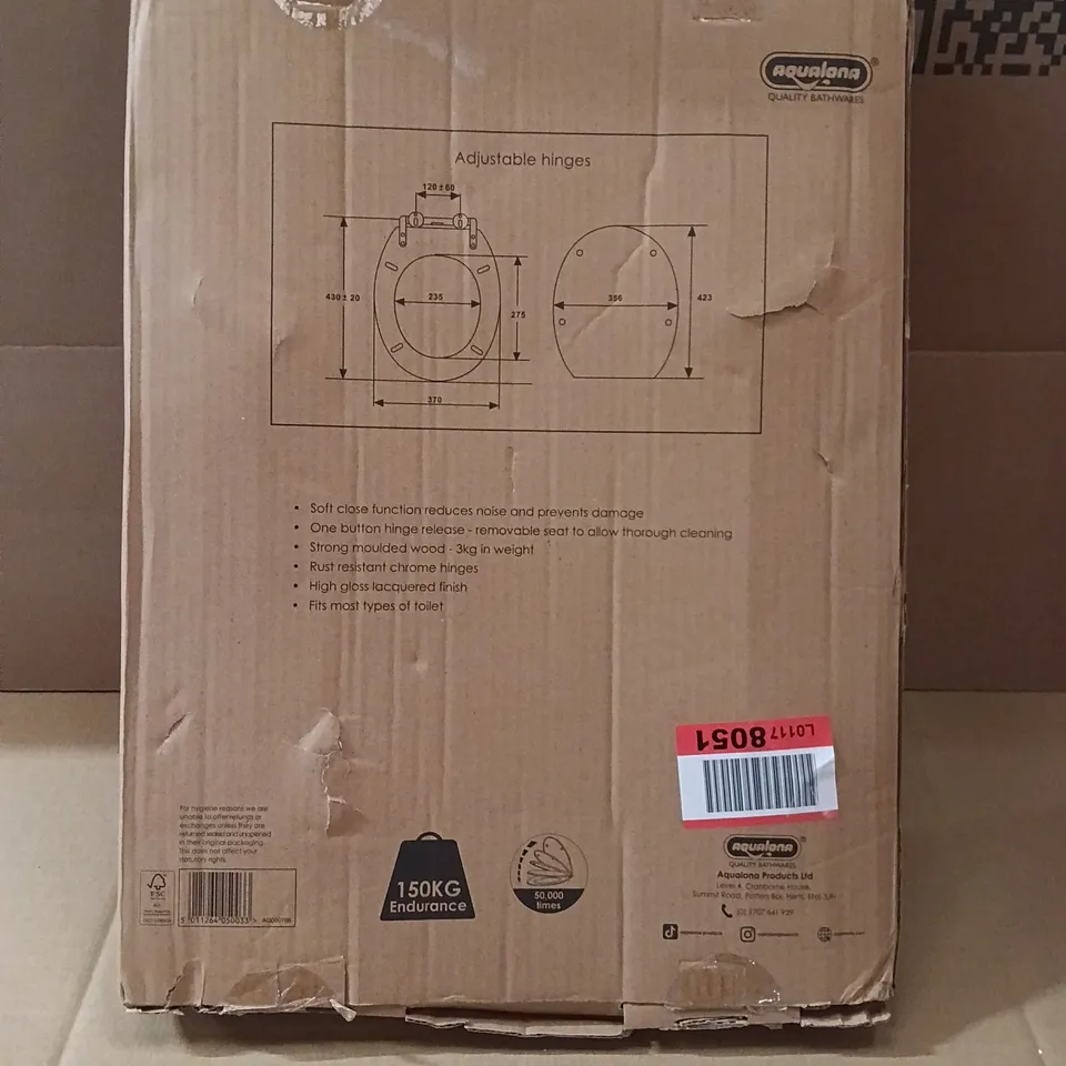 BOXED AQUALONA LUXURY TOILET SEAT - WHITE OAK EFFECT (1 BOX)