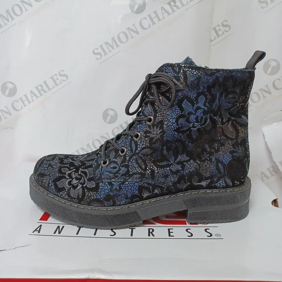 BOXED RIEKERLACE UP BOOTS, DARK FLORAL - SIZE 4