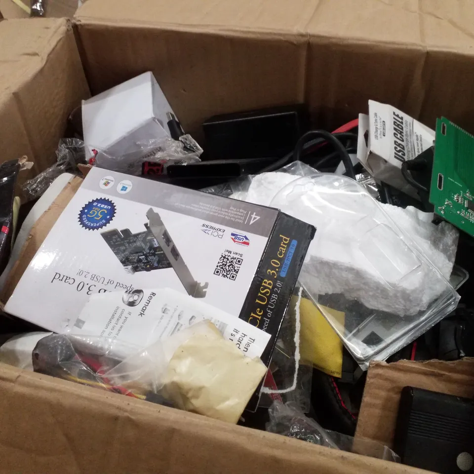 PALLET CONTAINING ASSORTED IT & NETWORKING PRODUCTS INCLUDING ASSORTED CABLES, HEADSETS, COMPUTER MICE & FLOPPY DISK DRIVE UNITS