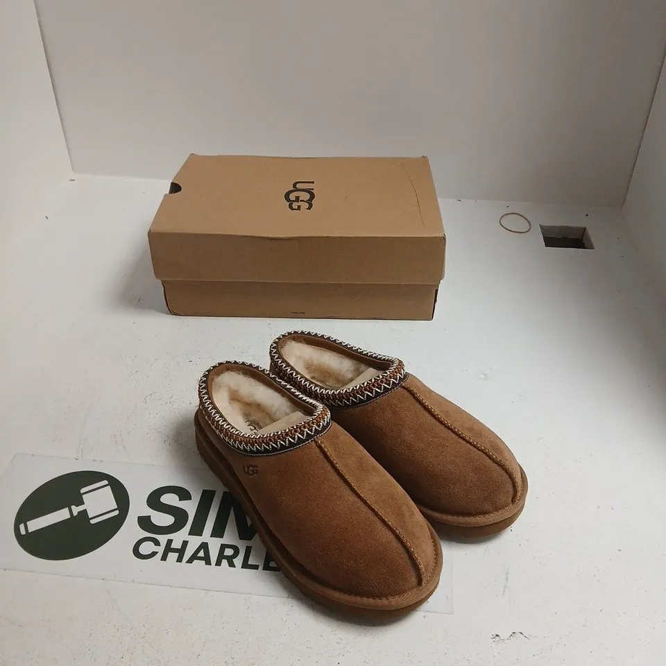 UK 6 UGG TASMAN II WOMEN'S SLIPPERS – BROWN SUEDE, SHEARLING LINING