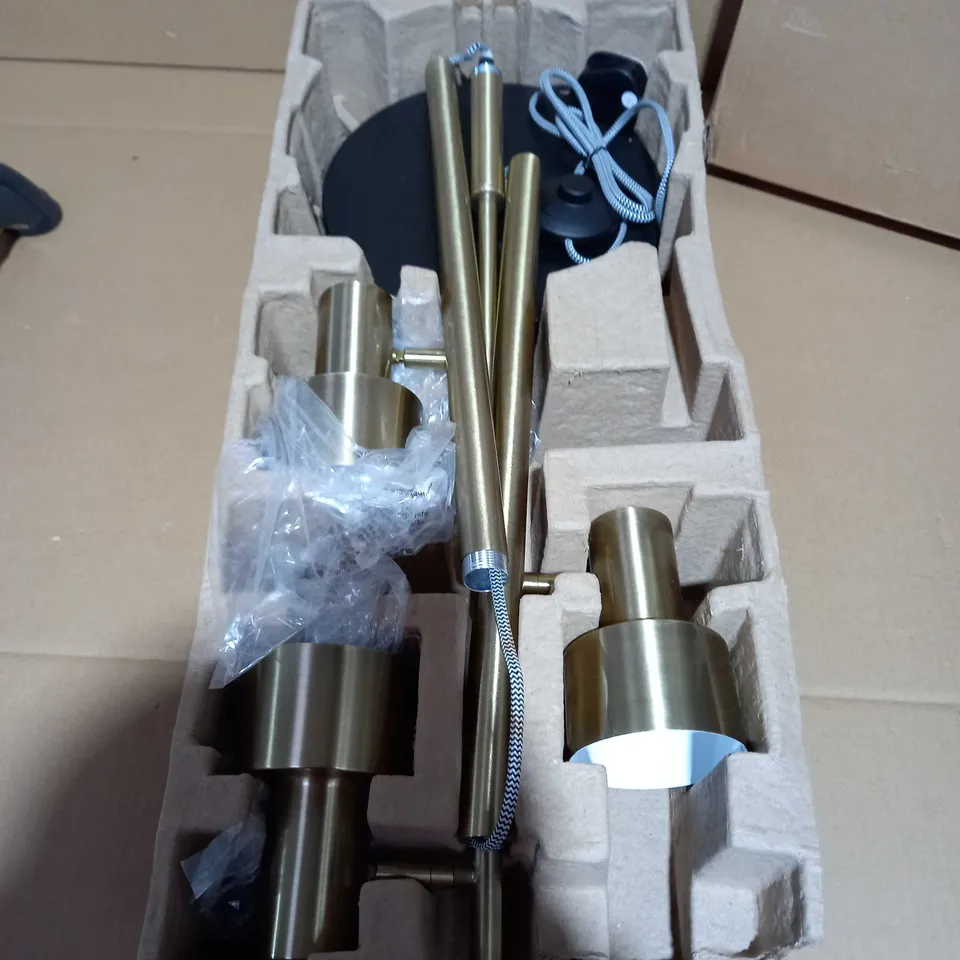 BOXED JOHN LEWIS BRUSHED BRASS SHELBY 3 LIGHT FLOOR LAMP