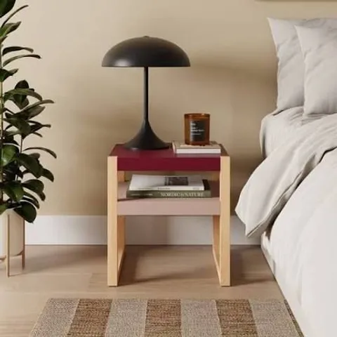 BOXED ARNIE BEDSIDE TABLE - BURGUNDY AND OLD ROSE (1 BOX)