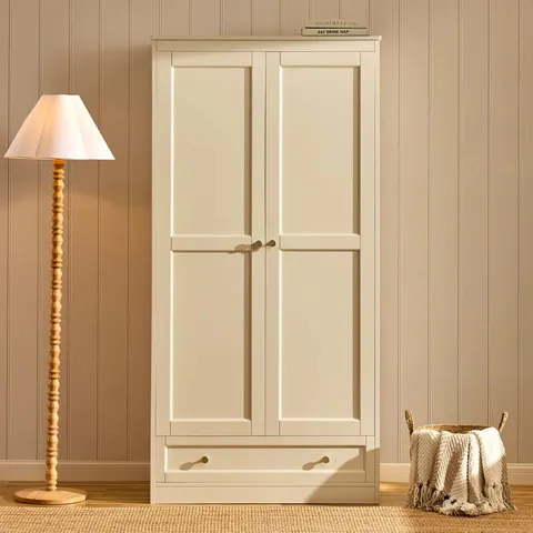 BOXED DUSK RUBY 2 DOOR WARDROBE WITH DRAWER - CREAM (1 BOX)