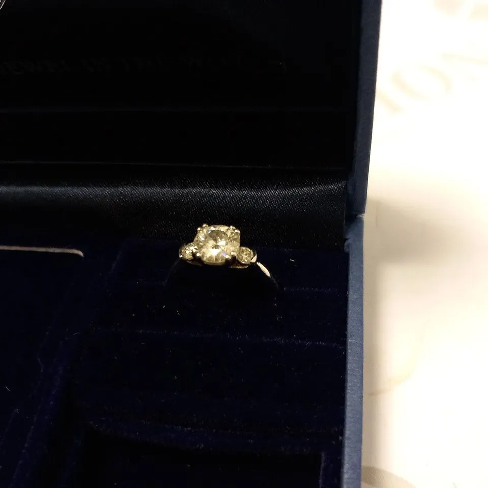 BOXED MOISSANITE 9CT WHITE GOLD 1.50CT TOTAL EQ TRILOGY RING