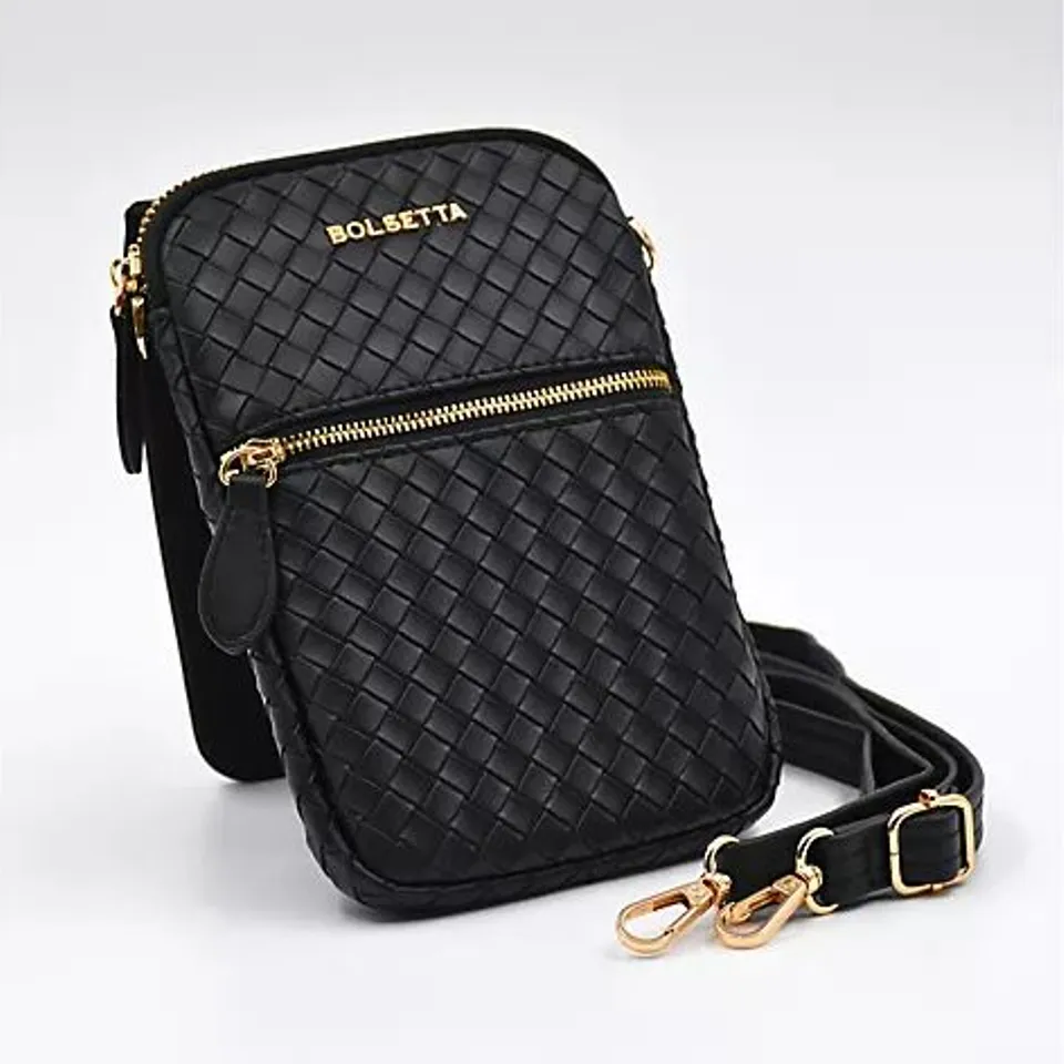 BOLSETTA LUXE BASKET WEAVE MAGNETIC HIP POUCH W/ RFID TECHNOLOGY & STRAP