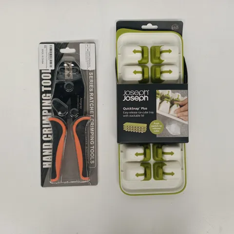 APPROXIMATELY 8 ASSORTED HOUSEHOLD ITEMS TO INCLUDE CRIMPING TOOL, ICE-CUBE TRAY, ETC