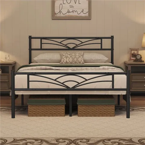 BOXED 88.5CM HEIGHT METAL BED FRAME WITH CLOUD - INSPIRED DESIGN HEADBOARD 