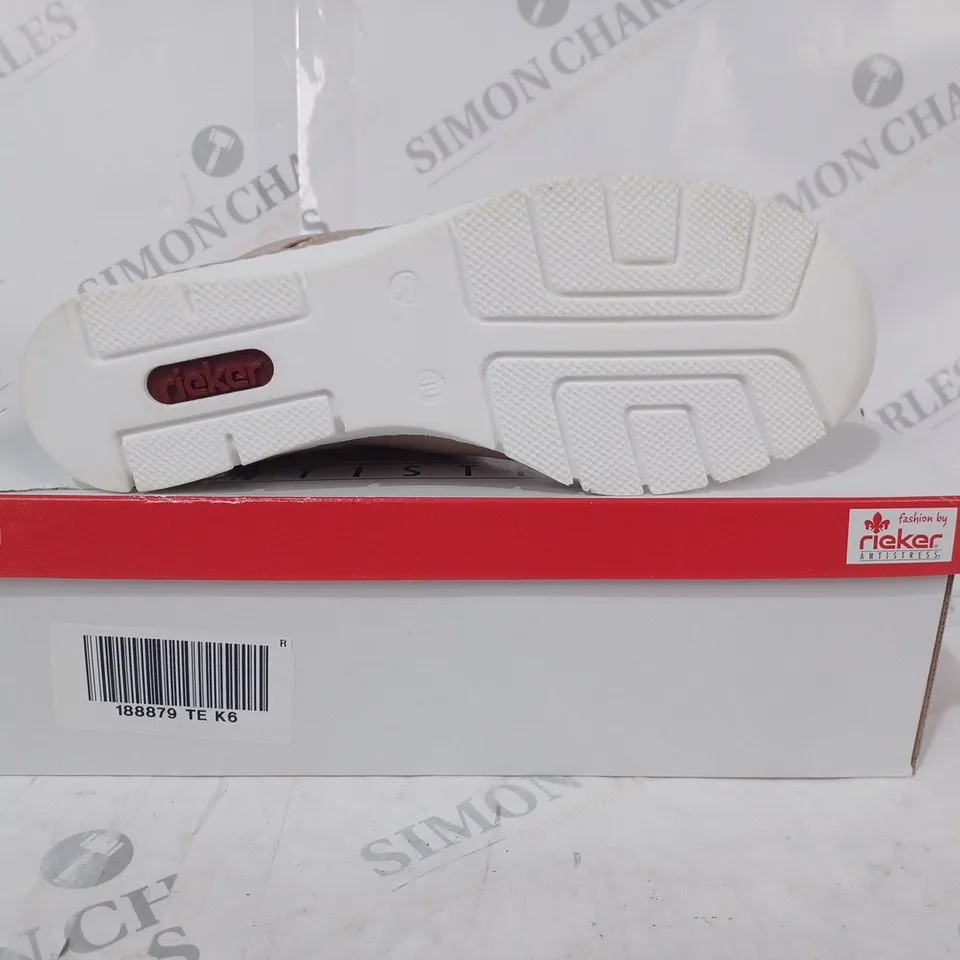 BOXED PAIR OF RIEKER TRAINERS IN TAUPE SIZE 6