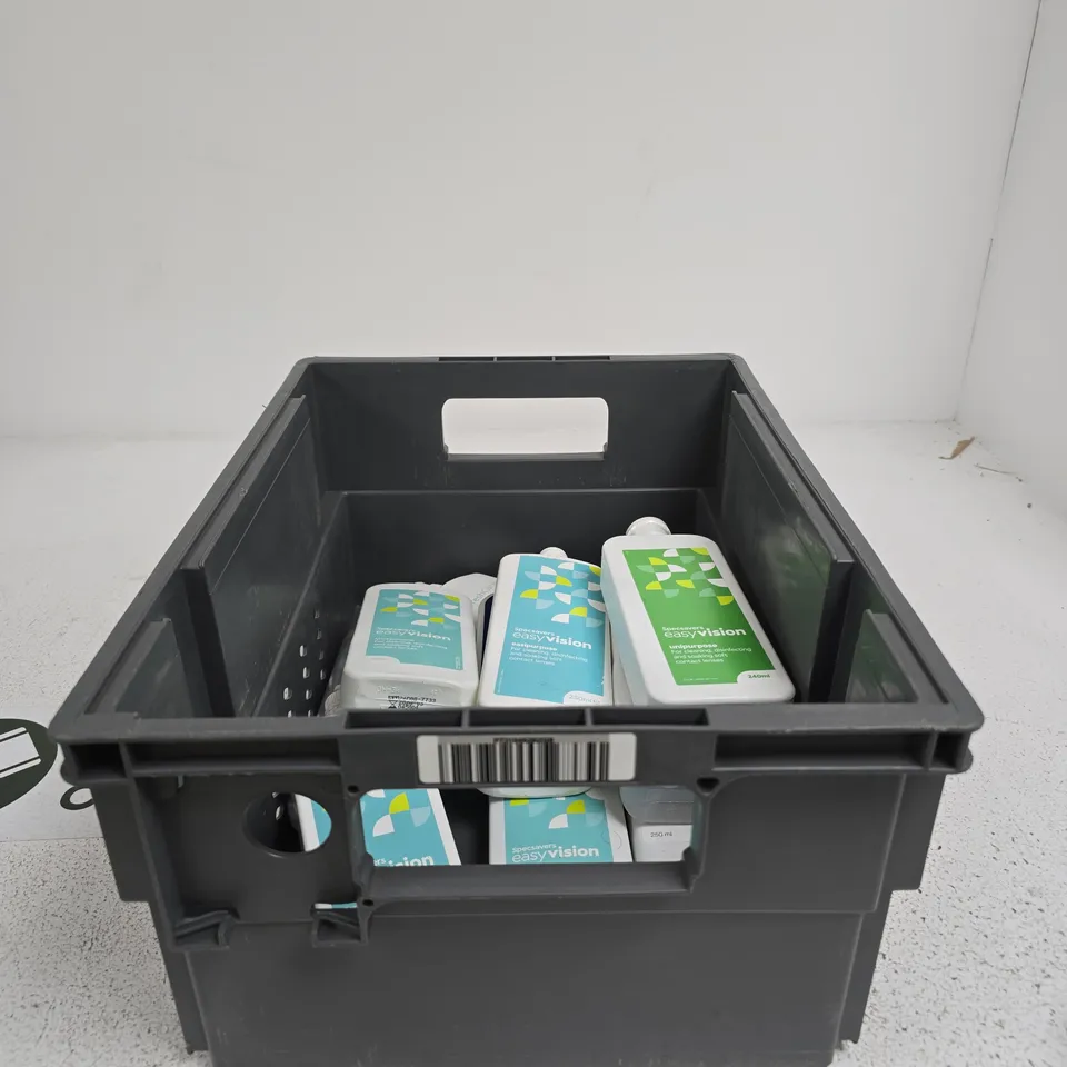 TOTE OF APPROXIMATELY 10 ASSORTED CONTACT LENS CLEANING PRODUCTS